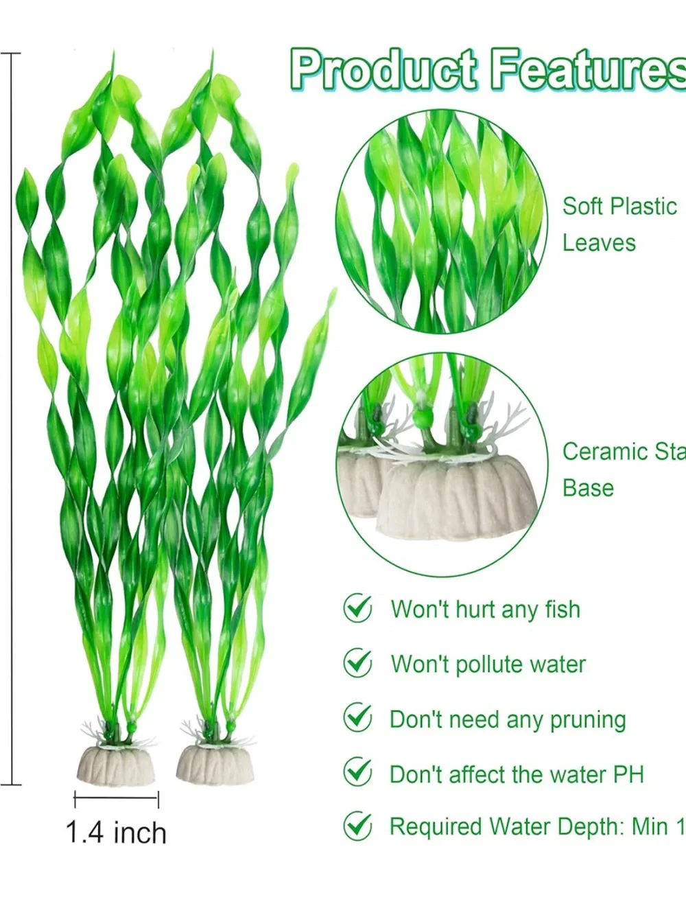 Artificial Green Aquarium Plants - 10 Pack